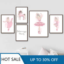 Arte de pared de Ballet rosa con citas de unicornio para guardería, pintura en lienzo, carteles impresos, decoración de pared nórdica, imágenes para habitación de bebé y niños 2024 - compra barato