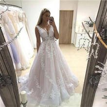 Vestido de casamento rosa 2021 v pescoço vestidos de noiva sem costas sem mangas apliques completos rendas vestidos de noiva país de noiva 2024 - compre barato