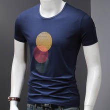 Summer Men's Blue Slim Fit T-Shirts Fashion Casual Circular Print Cotton Short Sleeve T Shirt 2024 - buy cheap