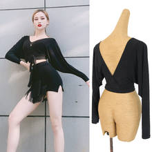 Fall Winter Latin Dance Costume Women Long Sleeve Bandage Short Tops Sexy Ballroom Dance Shirts Chacha Training Clothes DNV14131 2024 - buy cheap