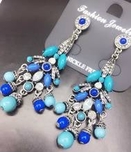 YaYi Jewelry Fashion BOHO Blue Glass Crystal Rhinestone Dangle Women Ancient Gold Color Wear Ear Band Long Tassel Earrings 2024 - buy cheap