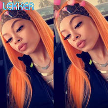 Lekker feminino cabeça de cabelo humano em linha reta bob gengibre metade peruca para as mulheres cabelo curto remy glueless rabo de cavalo laranja colorido perucas 2024 - compre barato