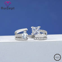 HuiSept-anillos de plata de ley S925 para mujer, joyería con forma de gota de agua, circonita cuadrada, gema abierta, accesorios, boda, compromiso 2024 - compra barato