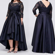 Navy blue Plus Size High Low Lace Mother of The Bride Dresses Three Quarter Sleeve Mother Evening Dresses Vestidos De Madrina 2024 - buy cheap