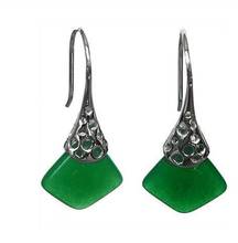 Hot Sell Lady's unique 925 Silver natural green Quartzite stone special hook Earrings 11/2" 2024 - buy cheap