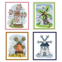 Four Seasons Windmill Pattern Cross Stitch Kit 14ct 11ct White Canvas Embroidery DIY Manual Needlework Home Decoration Painting 2024 - buy cheap