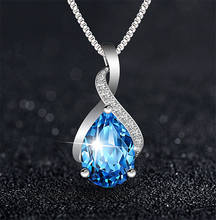Exquisite Crystal Purple Water Drop Pendant Necklace For Women Jewelry Pure 925 Sterling Silver Necklace Female Clavicle Bijou 2024 - buy cheap