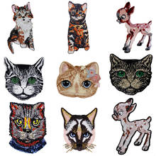 2pieces Cat Embroidery Deer Applique Sequin Fabric Sweater Clothes Patch  T-shirt DIY Decoration Badge TH1590 2024 - buy cheap