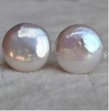 Joyería perfecta de perlas, pendientes de perlas de agua dulce reales con forma de moneda de Color blanco AAA de 14MM, joyería de perlas enormes, pendientes de boda 2024 - compra barato