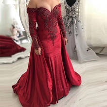 Burgundy Muslim Evening Dresses Mermaid Sweetheart Long Sleeves Beaded Dubai Saudi Arabic Long Evening Gown 2024 - buy cheap