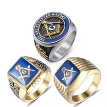 Stainless Steel Gold Masonic Men Blue Enamel Technology Finger Ring Freemason Jewelry Size 7-13 Letter GA Wholesale Dropshipping 2024 - buy cheap