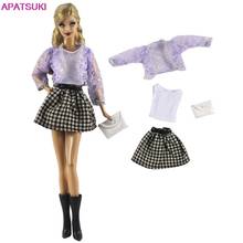 Fashion Doll Clothes Set for Barbie Doll Outfits Purple Coat White Tank Plaided Skirt Bag Costume 1/6 Dolls Accessories Kids Toy 2024 - buy cheap