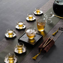 Copo de vidro japonês padrão martelado, café kung fu chá bebedouro tigela para casa cozinha transparente 3d flor resistente ao calor temperado 2024 - compre barato