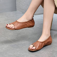 2021 Summer New Casual Sandals Flat-Heeled Leather Women's Shoes Retro Genuine Leather Sandals Soft-Soled Shoes Platform 2024 - buy cheap