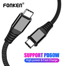 FONKEN USB Type C To C Cable 60W PD Fast Charging Phone Cord 3A USB Cable FOr XIaomi Huawei Samsung Charge Cable 1.2m Sync Cable 2024 - buy cheap