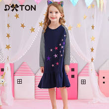 Хлопковое детское платье DXTON для девочек, Повседневные детские платья в полоску с длинным рукавом, платье на весну и зиму с рисунком звезд, одежда для девочек 2024 - купить недорого