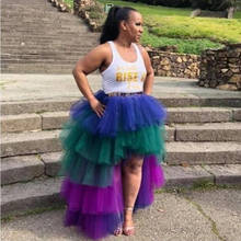 Trendy Tulle Skirts Women High Low Puffy Layered Tulle Custom Made Street Style High Quality Party 2024 - buy cheap