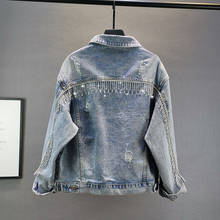 Jaqueta jeans feminina grande com strass e borla, casaco solto de tamanho grande para mulheres, novo, 2020 2024 - compre barato