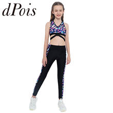 Ropa deportiva con estampado geométrico para niñas, Top sin mangas con cuello de pico y abertura en la espalda, pantalones, Leggings, conjuntos deportivos 2024 - compra barato