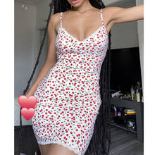 Женское летнее короткое платье на бретелях, Кружевное облегающее платье с V-образным вырезом и принтом вишни 2024 - купить недорого