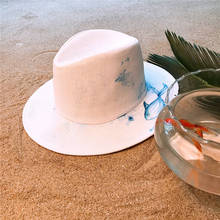Handmade Paint Panama Hat Fashion Women Summer Straw Beach Wide Brim  Sun Sun Hat With Fashion Blue Fashion Size 58CM 2024 - buy cheap