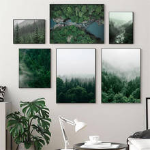 Green Mountain Tree Forest Fog Modern Wall Art Canvas Painting Nordic Posters And Prints Wall Pictures For Living Room Decor 2024 - buy cheap