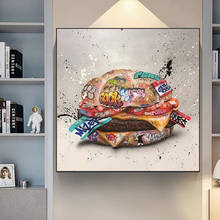 Arte grafite rápida hambúrguer, posteres e impressões em tela de pintura, arte de parede de rua, imagem decorativa para sala de estar 2024 - compre barato