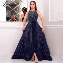 Abendkleider-Vestidos De Noche De plumas De color azul marino, Vestidos De Fiesta De Dubái, vestido Formal árabe, Abiye 2024 - compra barato