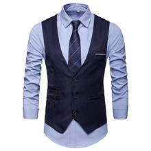 Chaleco de algodón de Boutique para hombre, ropa informal de moda, Color sólido, negro y gris, Formal, vestido de boda, novedad de 2021 2024 - compra barato