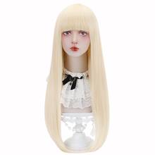 Free Beauty Long Straight Synthetic Blonde Rich Copper Pink Hair Wigs with Bangs for Women Lolita Cosplay Costume Halloween 2024 - buy cheap