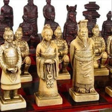 A SET OF EXQUISITE CHINESE 32 PIECES TERRA-COTTA WARRIORS STATUE CHESS WITH ANTIQUE DRAGON PHOENIX BOX 2024 - buy cheap