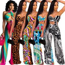 Felyn 2020 Best Quality Famous Brand 2 pcs Women Set Print Halter Strapless Short Tops Long Pants Beach Outfits 2024 - buy cheap