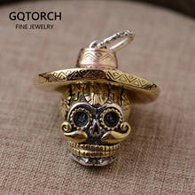 Gothic 100% Real 925 Sterling Silver Skull Pendant Trendy Cool Punk Style Thai Silver Skeleton With Hat 2024 - buy cheap