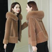 Women 2021 Autumn Winter Jacket Fox Wool Hooded Real Fur Female Coat Ladies Genuine Sheep Shearling Thick Warm Outerwear B695 2024 - buy cheap