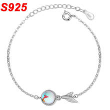Cute 925 Sterling Silver Chain Mermaid Bracelet Female Rainbow Moonstone Braclets Girls Kids Armband Korean Fine Jewelry SB014 2024 - buy cheap