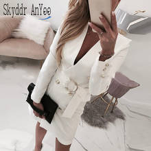 Женское осеннее белое платье-блейзер с длинным рукавом и V-образным вырезом 2024 - купить недорого