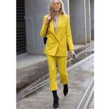 Trajes formales elegantes para mujer, traje de negocios a la moda para mujer, traje, Blazer con pantalones, color amarillo, hecho a medida 2024 - compra barato