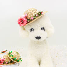 Chapéu de cachorro do verão, chapéu para animais de estimação pequeno e médio, estilo havaiano, boné engraçado com decoração de gato, fio de bambu, trança de palha, chapéu para cão, suprimentos para animais de estimação 2024 - compre barato