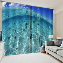 Beautiful Photo Fashion Customized 3D Curtains blue ocean fish curtains  stereoscopic curtains 2024 - buy cheap