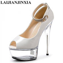 Zapatos de punta abierta para mujer, tacones finos de plataforma de 15cm, ultraaltos, sexys, de boda, blancos, de cristal, nuevos 2024 - compra barato