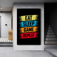 Картина-постеры и принты на холсте, картина «Eat Sleep Game» с повторяющимися картинками для гостиной 2024 - купить недорого