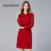 TAOYIZHUAI  new arrival autumn winter chinese festival style lace dress bow full sleeves a line nature waist  big size dress 2024 - buy cheap