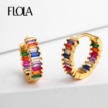 FLOLA Colorful Rainbow Baguette Earring For Woman Trendy CZ Zirconia Stud Earrings Pendiente Fashion Huggie Jewelry ersq05 2024 - buy cheap