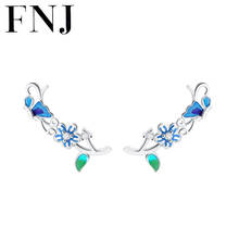 FNJ Butterfly Flower Earrings 925 Silver Jewelry Original Pure S925 Sterling Silver Stud Earring for Women White Zircon Kaoqi 2024 - buy cheap