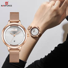 Naviforce relógio feminino de ouro rosê, relógio de pulso impermeável elegante feminino de quartzo com calendário, pulseira simples e marca de luxo 2024 - compre barato