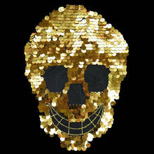 19x25cm Big Gold Sequin Skull Embroidery Patches for Clothing Sew on Clothes Appliques Badge Stripes Sticker Diy Craft Handwork 2024 - buy cheap