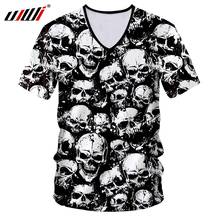 UJWI-Camiseta personalizada con cuello en V para hombre, ropa con estampado 3D de Calavera, de calle, de gran tamaño, 5XL 2024 - compra barato