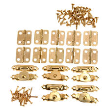 15pcs/kit Vintage Gold Round Hinges Iron Decorative + Antique Latch Hasps Jewelry Box Toggle Lock Furniture Fittings Hardware 2024 - buy cheap