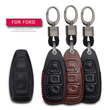 Кожаный чехол-брелок для ключей для автомобиля Ford Fiesta Focus 2 Ecosport Kuga Escape, складной чехол для ключа с дистанционным управлением, 3 кнопки 2024 - купить недорого