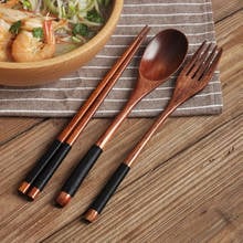 3PCS Utensils Sets Dinner Sets Long Handle Portable Tableware Utensils Korean Wooden Tableware With Fork Spoon Chopsticks Dinner 2024 - buy cheap